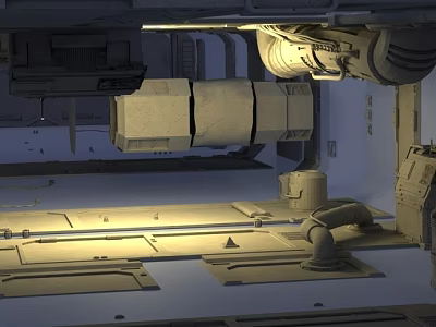 Animated Cartoon Scene With Mechanical Machinery Console Glowing Lights And Metal Frames 3d model