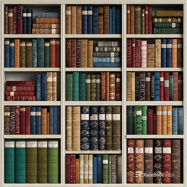 Colorful Books Of Different Sizes On Wooden Bookshelf With Vintage Covers And Arranged Neatly 3d model 