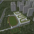 Aerial Planning of School Campus With Sports Field and Greenery