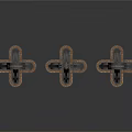 Three Black Metal Architectural Supports Featuring Intricate Carved Patterns