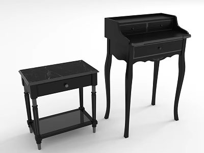 Black Wooden Side Table And Writing Desk With Storage Shelf And Drawer 3d model