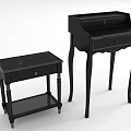 Black Wooden Side Table And Writing Desk With Storage Shelf And Drawer