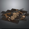 Wooden Truck Model Display With Saw Hammer And Wooden Blocks On Planks