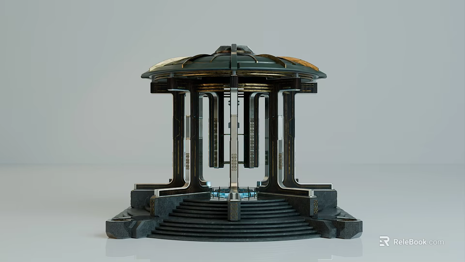Black Ornate Architectural Structure With Columns Staircase And Dome 3d model 