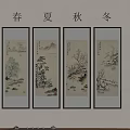 Traditional Chinese Landscape Paintings of Spring Summer Autumn Winter on Wall with Vase