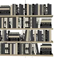 Stylish Books And Magazines On Wooden Bookshelf With City Titles And Black White Covers