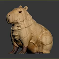 Hand Carved Capybara Wooden Sculpture By Artisan With Detailed Features And Natural Finish