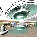 Modern Shopping Mall Retail Counter With Customers Shopping Circular Green Ceiling Design