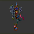 3D Rendered Fantasy Weapon With Ornate Blue Red Vines Flowers And Gems Design