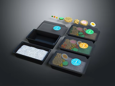 Black Divided Tableware Set With Multiple Food Trays And Colorful Compartments 3d model
