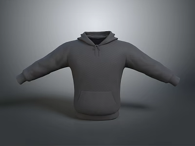Gray Long Sleeve Casual Hoodie With Drawstring Hood And Front Pocket 3d model