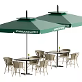 Outdoor Starbucks Coffee Table And Chair Set With Green Shade Umbrellas