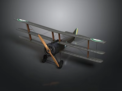 Vintage Biplane Model With Wooden Propeller Roundel Markings And Display Base 3d model