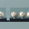 Elegant Artichoke Shaped Decorative Ornament Set In Transparent Display Cases With Black Bases