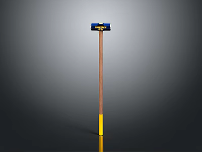 Professional Blue Head Hammer With Brown Wooden Handle And Yellow Bottom 3d model