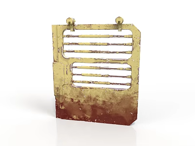 Yellowish Brown Rusted Metal Grille With Horizontal Slits And Top Fasteners 3d model