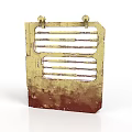 Yellowish Brown Rusted Metal Grille With Horizontal Slits And Top Fasteners