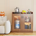Cozy Living Room Sideboard Cabinet With Silver Kettle Fruit Bowl And Glass Doors Bottles Inside