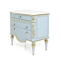 Light Blue Bedside Table With Gold Accents And Elegant Carved Drawers Design