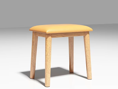 Simple Modern Wooden Stool With Yellow Padded Seat And Light Wood Legs 3d model