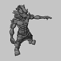 3D Anthropomorphic Wolf Character With Mechanical Arm Brown Upper Body Red Pants And Red Hat
