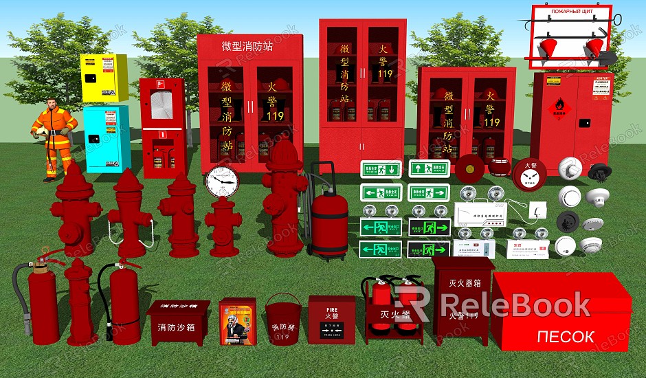 Modern fire fighting equipment Fire equipment Fire extinguisher box Fire hydrant Fire fighting equipment model