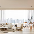Modern Living Dining Room With Large Windows City View And White Sofa
