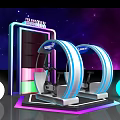 Interactive Zone With VR Experience Equipment Featuring Circular Ring Design And Starry Space Background