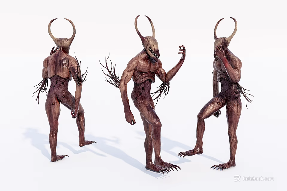 Mythical Horned Creature Sculptures In Multiple Poses With Intricate Branch Details 3d model 