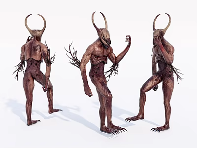 Mythical Horned Creature Sculptures In Multiple Poses With Intricate Branch Details 3d model