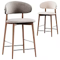 Modern Bar Stools With Beige And Green Upholstered Seats Wooden Legs