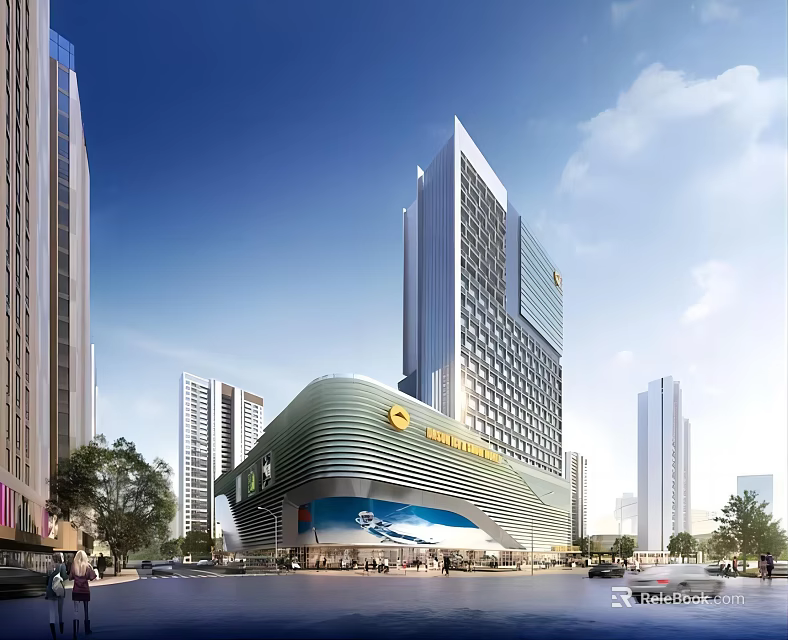 Modern Urban Commercial Complex With Shopping Mall Office Tower Hotel And Glass Facade Design 3d model 