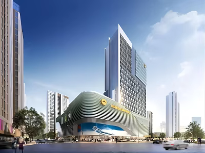 Modern Urban Commercial Complex With Shopping Mall Office Tower Hotel And Glass Facade Design 3d model