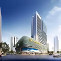 Modern Urban Commercial Complex With Shopping Mall Office Tower Hotel And Glass Facade Design