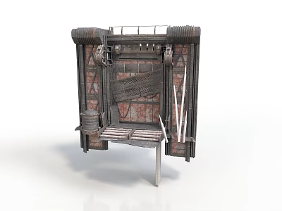 Vintage Industrial Equipment With Metal Frame Wooden Parts Ropes And Tools 3d model