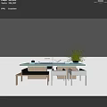 Modern Minimalist Wooden Dining Table And Chairs Set With Bench Plant And Tea Set