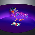 Vibrant Ferris Wheel Scene With Fireworks Small Tents And Ticket On Purple Background