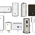 Various Types of Household Water Heaters in White Silver and Black Colors with Digital