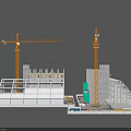 Residential Building Under Construction On Site With Tower Cranes And Structure 3d model