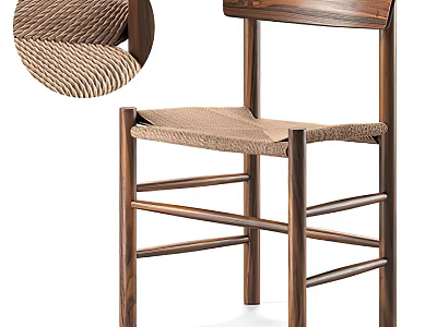 Wooden Frame Leisure Chair With Woven Seat And Textured Backrest Design 3d model