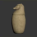 Ancient Egyptian Sculpture Carving Canopic Jars with Human Jackal Head Lids in Light Brown Stone