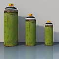 Green Swing Doors With Worn Surface In Different Sizes On Grey Floor And White Wall