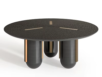 Modern Round Dining Table With Textured Black Surface And Metal Legs Design 3d model
