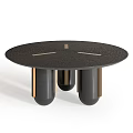 Modern Round Dining Table With Textured Black Surface And Metal Legs Design 3d model