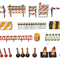 Different Types of Traffic Barriers with Orange White Stripes and Road Cones