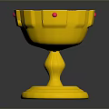 Golden Trophy Design With Shiny Surface Red Accents And Pedestal Base