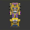 Yellow And Purple Robot Toy Figure With Multiple Wheels And Pink Accents