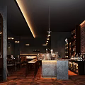 Industrial Bar Interior Design With Brick Wall Hanging Lights Counter Tables And Drink Shelves