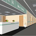 Clean Hospital Nurse Station Interior With Front Desk Corridor And Plants