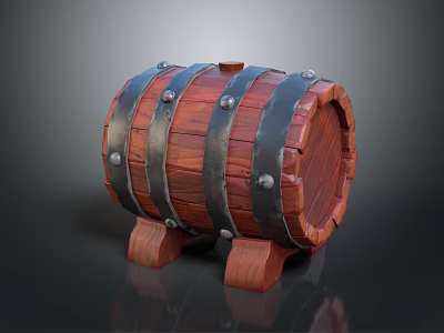Traditional Wooden Barrel Structure With Metal Hoops Rivets And Wooden Legs 3d model